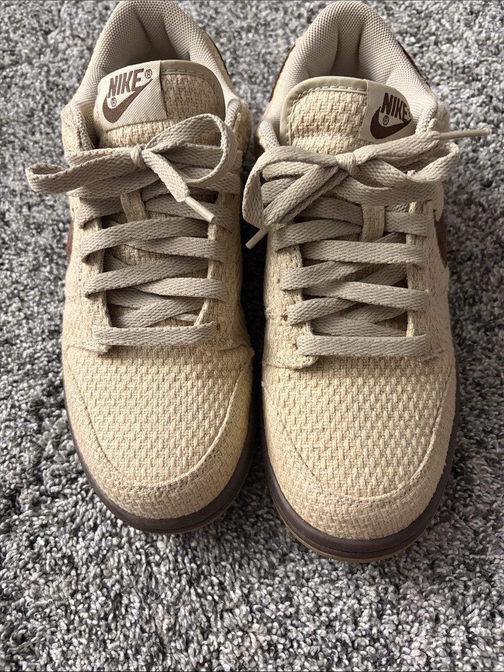 Nike Kids Tan Canvas Sneakers with Brown Accents